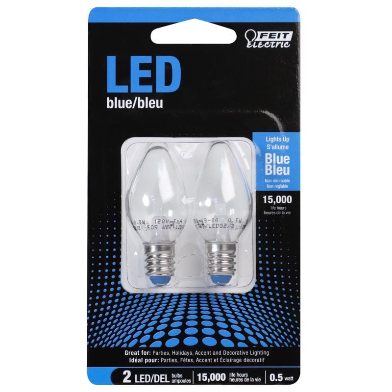 Feit BPC7/B/LEDG2/2 C7 E12 (Candelabra) LED Bulb Blue 0.5 Watt Equivalence 2 pk