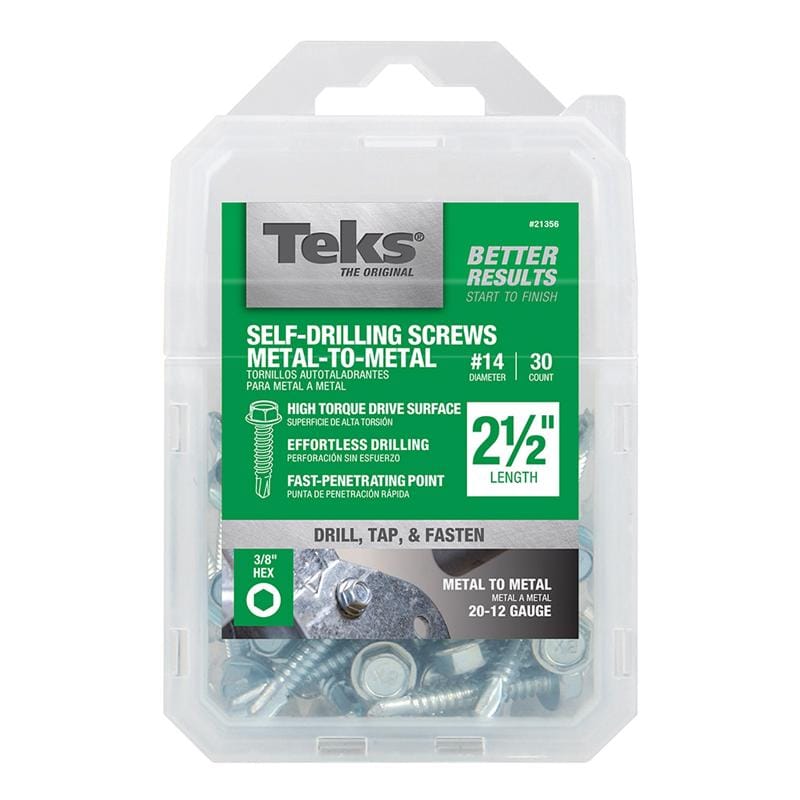 Teks 21356 No. 14 in. X 2-1/2 in. L Hex Hex Washer Head Sheet Metal Screws 30 pk