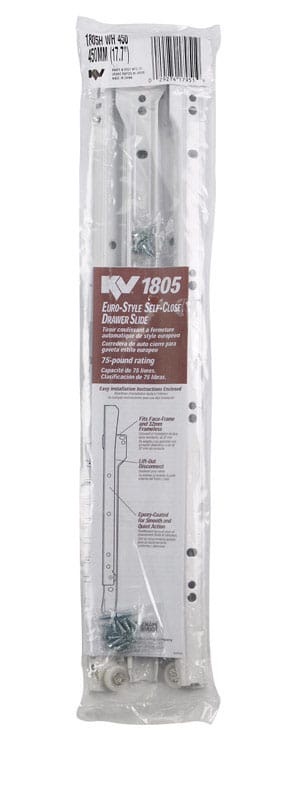 Knape & Vogt 1805H WH 450 18 in. L Steel Self Close Drawer Slide 2 pk