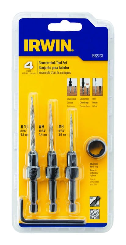 Irwin 1882793 #6, #8 and #10 X 6 in. L High Speed Steel Wood Countersink Set 4 pc