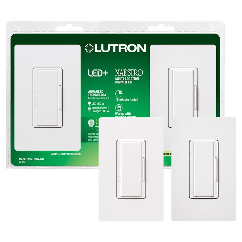 Lutron MACL-153MLRHW-W Maestro White 150 W 3-Way Dimmer Switch 1 pk