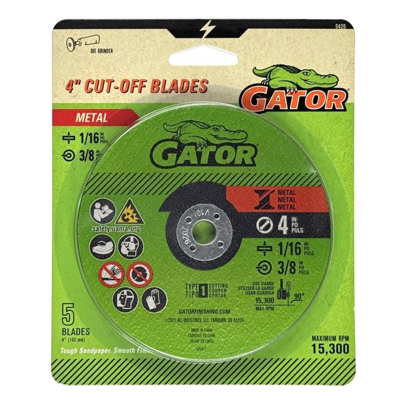 Gator 9426 4 in. D X 3/8 in. X 1/16 in. thick Aluminum Oxide Type 1 Metal Cut-Off Blade 5 pc