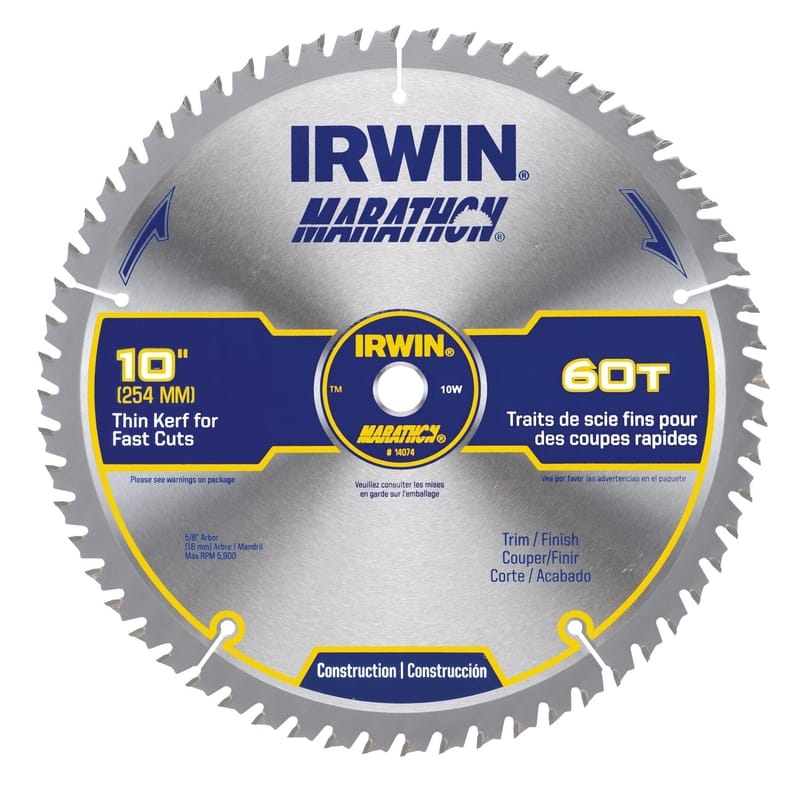 Irwin 14074 Marathon 10 in. D X 5/8 in. Carbide Miter and Table Saw Blade 60 teeth 1 pk