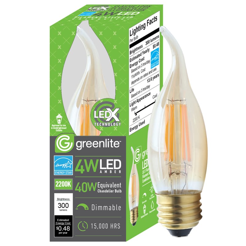 Greenlite 48850 C10 E26 (Medium) LED Flame Bulb Warm White 40 Watt Equivalence 1 pk