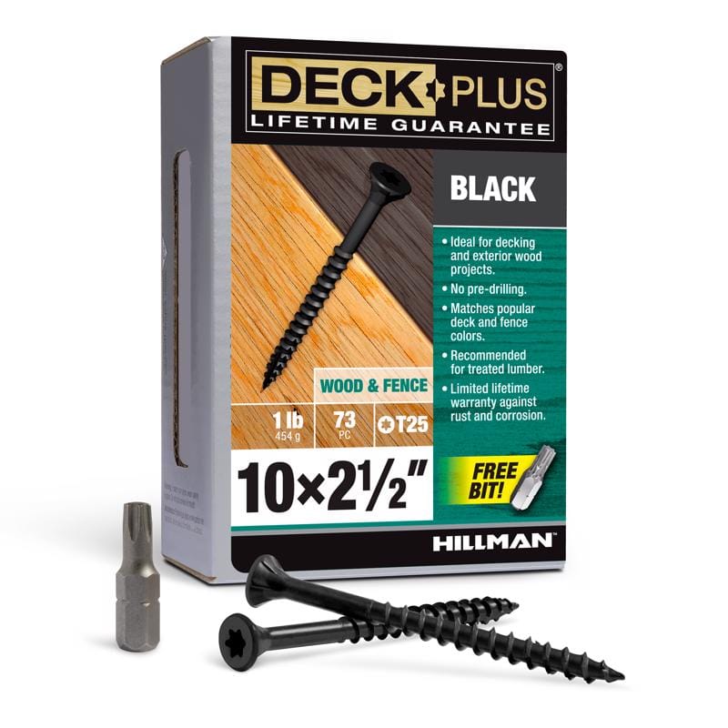 Hillman 48834 Deck Plus No. 10 Ga. X 2-1/2 in. L Black Star Flat Head Exterior Deck Screws 1 lb 73 pk
