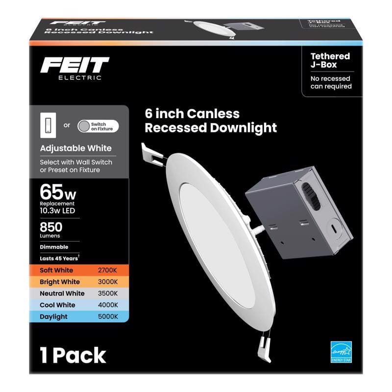 Feit LEDR6XT/5CCT LED Retrofits White 7.1 in. W LED Canless Recessed Downlight 10.3 W