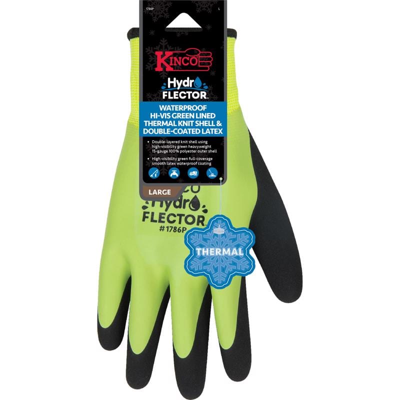 Kinco 1786P-M Hydroflector Men's Knit Wrist Cuff Waterproof Gloves Black/Green M 1 pair