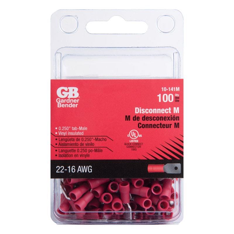 Gardner Bender 10-141M 22-16 Ga. Insulated Wire Male Disconnect Red 100 pk