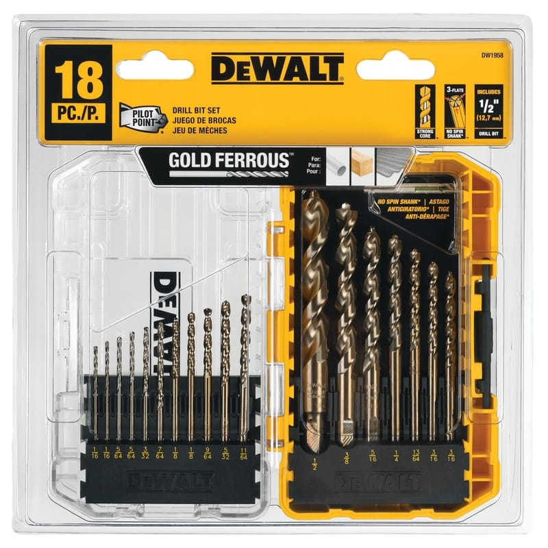 Dewalt DW1958 Pilot Point Assorted High Speed Steel Drill Bit Set Straight Shank 18 pc