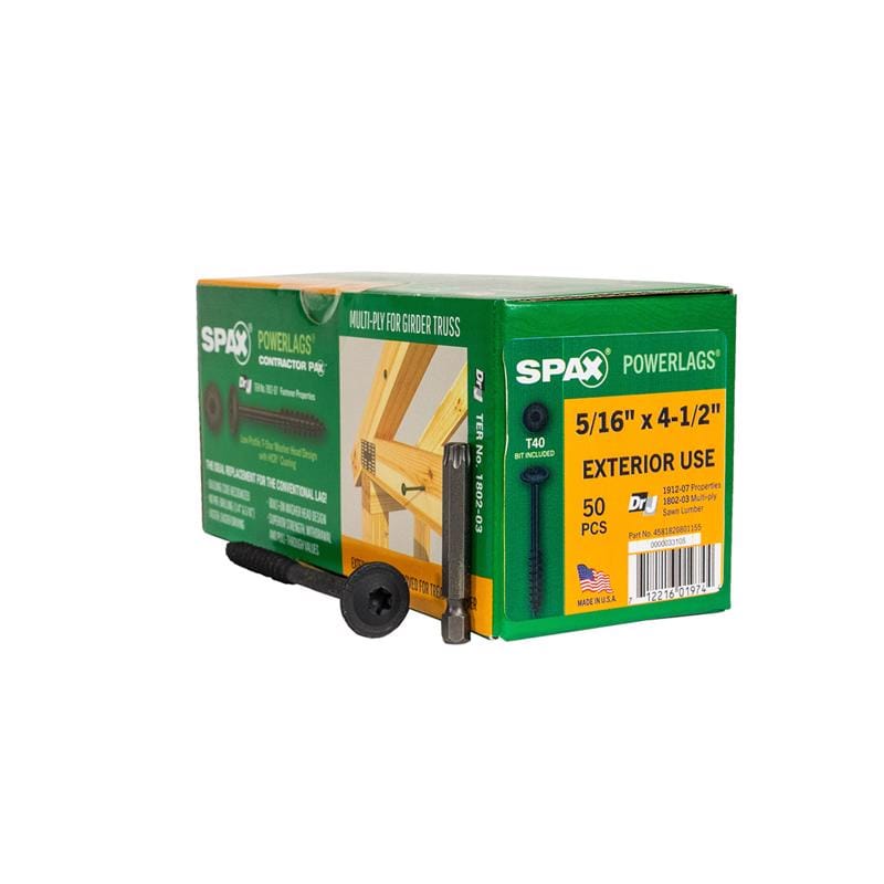 Spax 4581820801155 PowerLags 5/16 in. in. X 4-1/2 in. L T-40 Washer Head Serrated Structural Screws