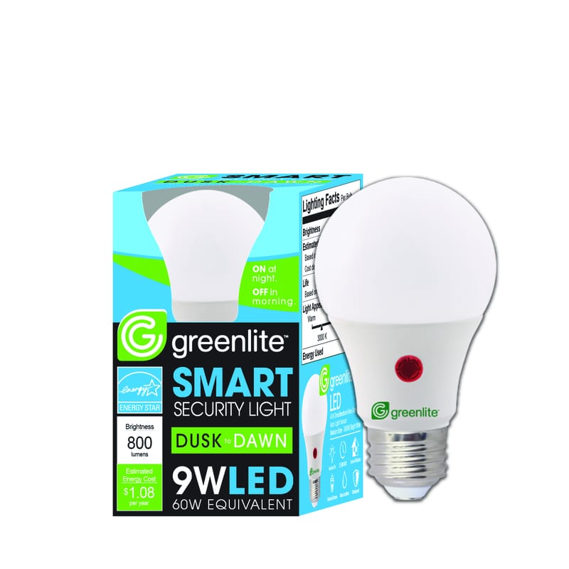 Greenlite 9W/LED/OMNI/DD A19 E26 (Medium) LED Dusk to Dawn Bulb Bright White 60 Watt Equivalence 1 pk