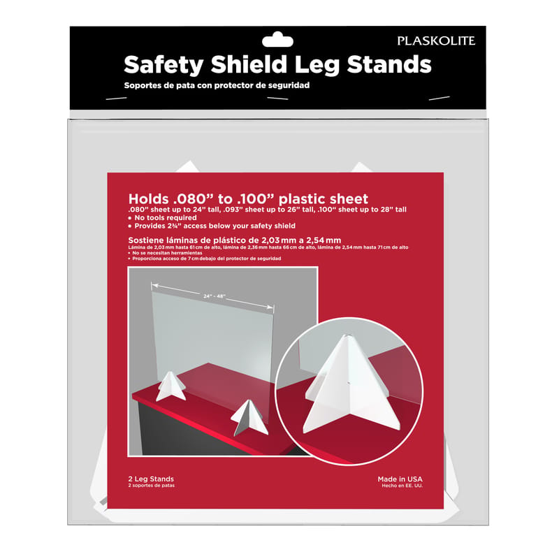 Plaskolite FG14749A Thin Gauge Clear Single Acrylic Safety Shield Leg Stands 2.1 in. W X 4.9 in. L X 0.21 in.