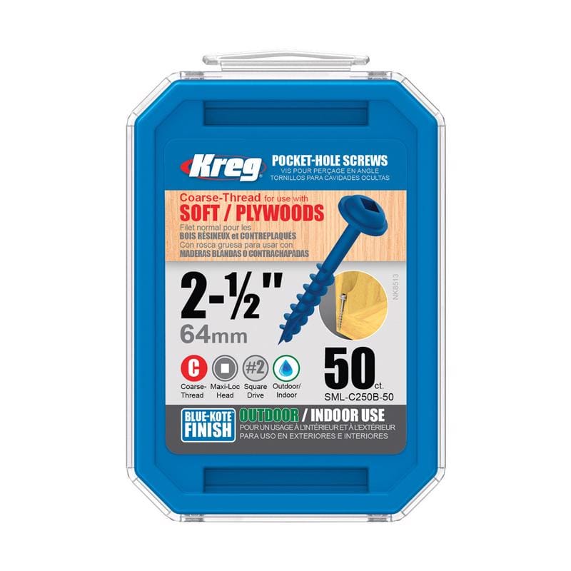 Kreg SML-C250B-50 No. 8 X 2-1/2 in. L Square Blue-Kote Coarse Pocket-Hole Screw 50 pk