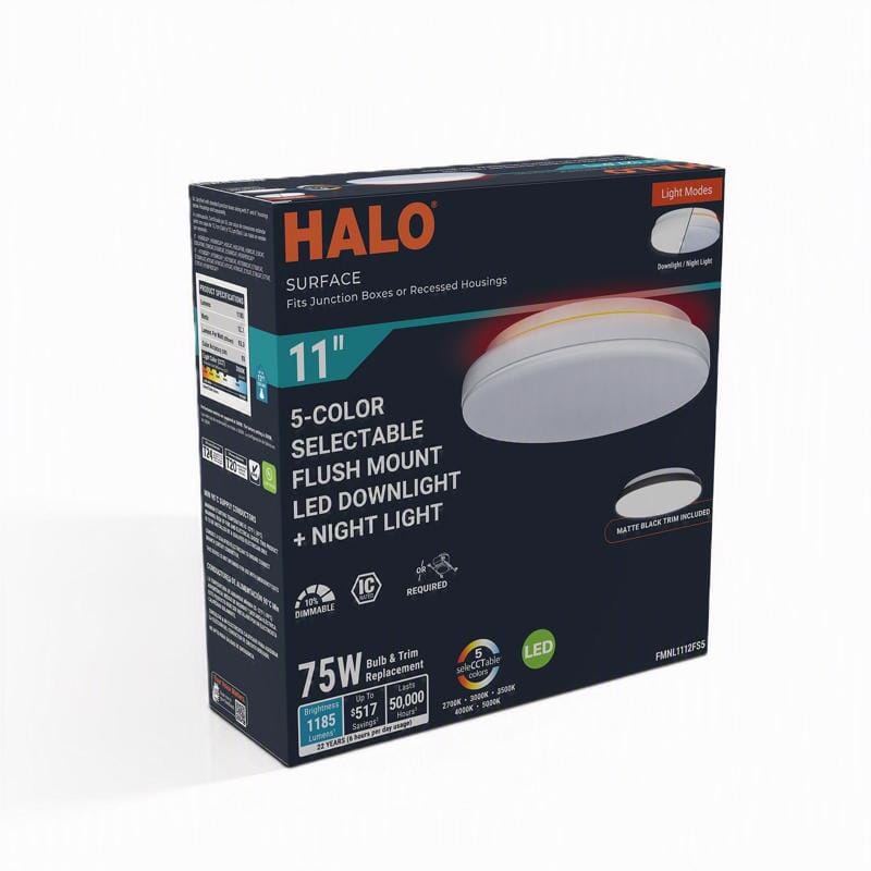 Halo FMNL1112FS5 2.96 in. H X 11 in. W X 11 in. L White LED Ceiling Light Fixture with Nightlight