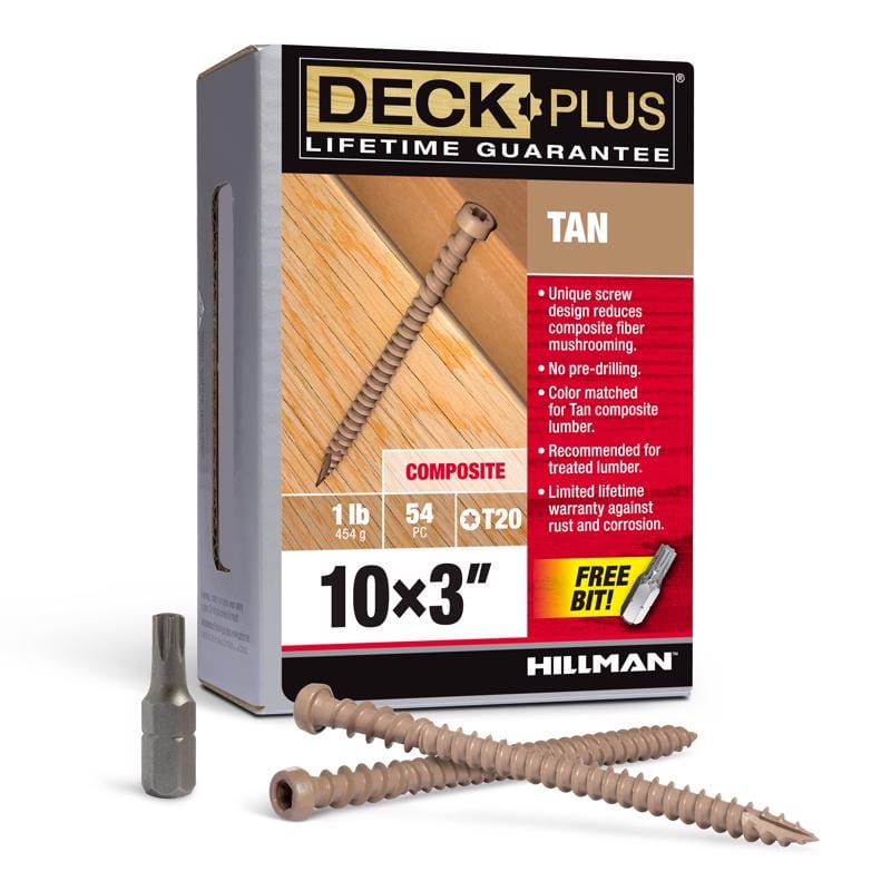 Hillman 48454 Deck Plus No. 10 Ga. X 3 in. L Tan Star Flat Head Composite Deck Screws 1 lb 54 pk