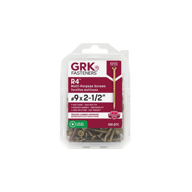 GRK Fasteners 103101 No. 9 X 2-1/2 in. L Star Climatek Coarse Wood Screws 100 pk