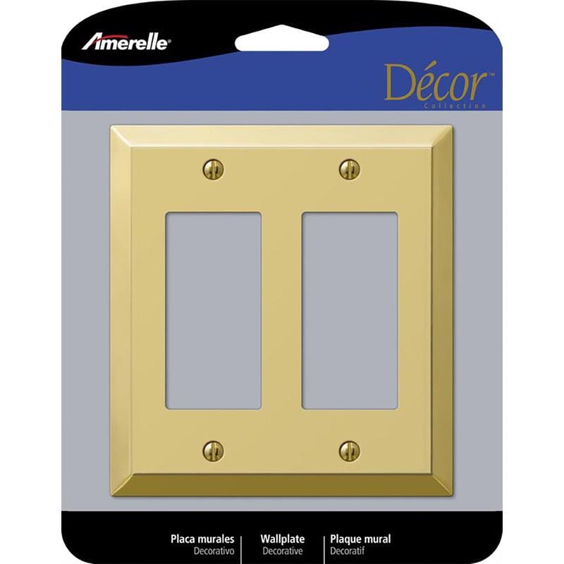 Amerelle 163RRBR Century Polished Brass 2 gang Stamped Steel Decorator Wall Plate 1 pk
