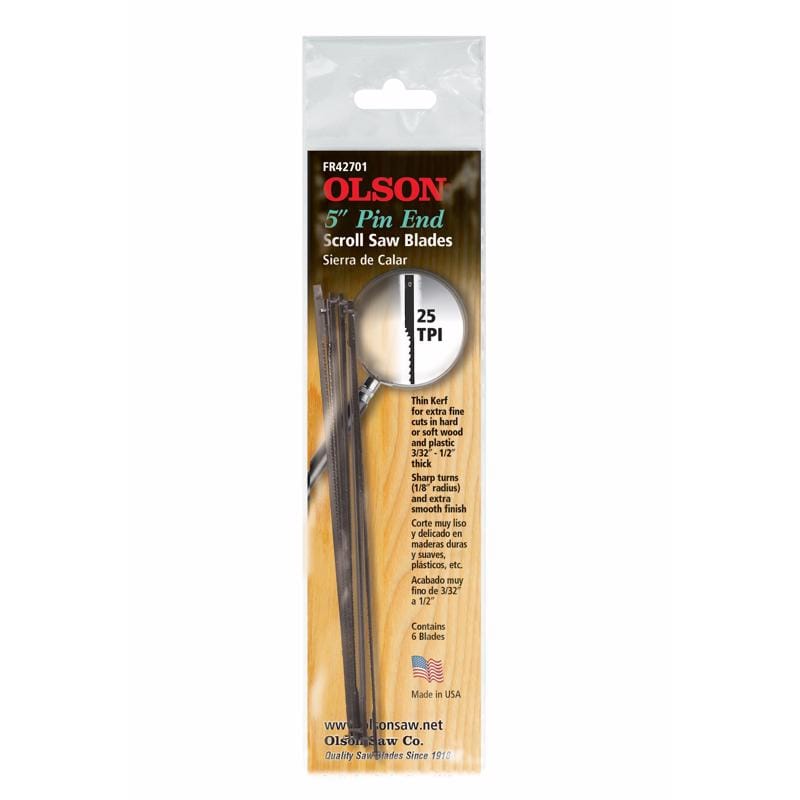 Olson FR42701 5 in. Carbon Steel Scroll Saw Blade 25 TPI 6 pk