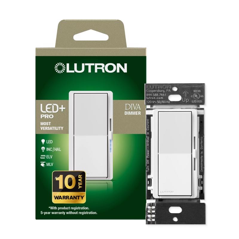 Lutron DV-PSR-WH 150 W Rocker Dimmer Switch 1 pk