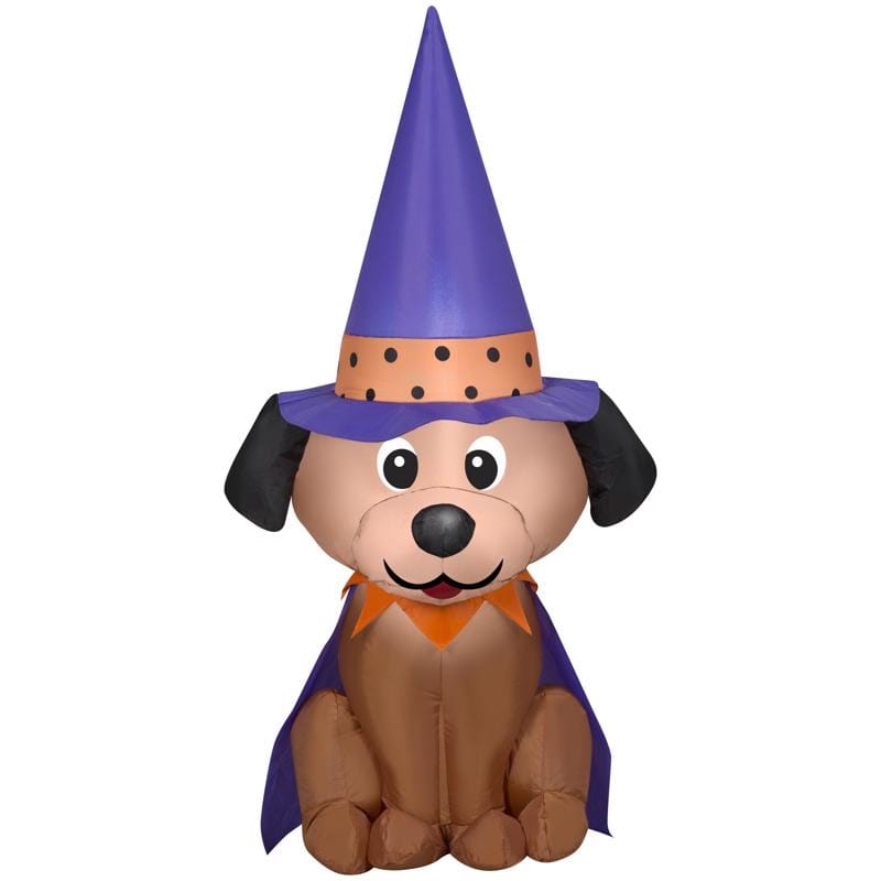 Gemmy 550232 4 ft. Prelit Halloween Inflatable Dog in Witch Hat Inflatable