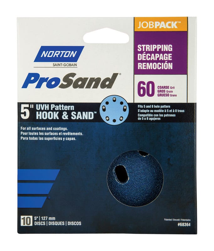 Norton 07660768364 ProSand 5 in. Zirconia Alumina Hook and Loop H831 Sanding Disc 60 Grit Coarse 10 pk