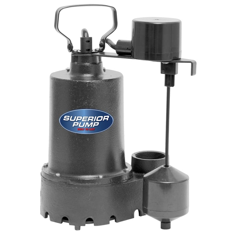 Superior Pump 92341 1/3 HP 2,760 gph Cast Iron Vertical Float Switch AC Submersible Sump Pump 10 ft.