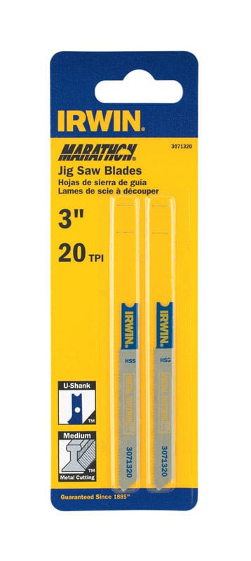 Irwin 3071320 Marathon 3-1/4 in. Bi-Metal U-Shank Jig Saw Blade 20 TPI 2 pk