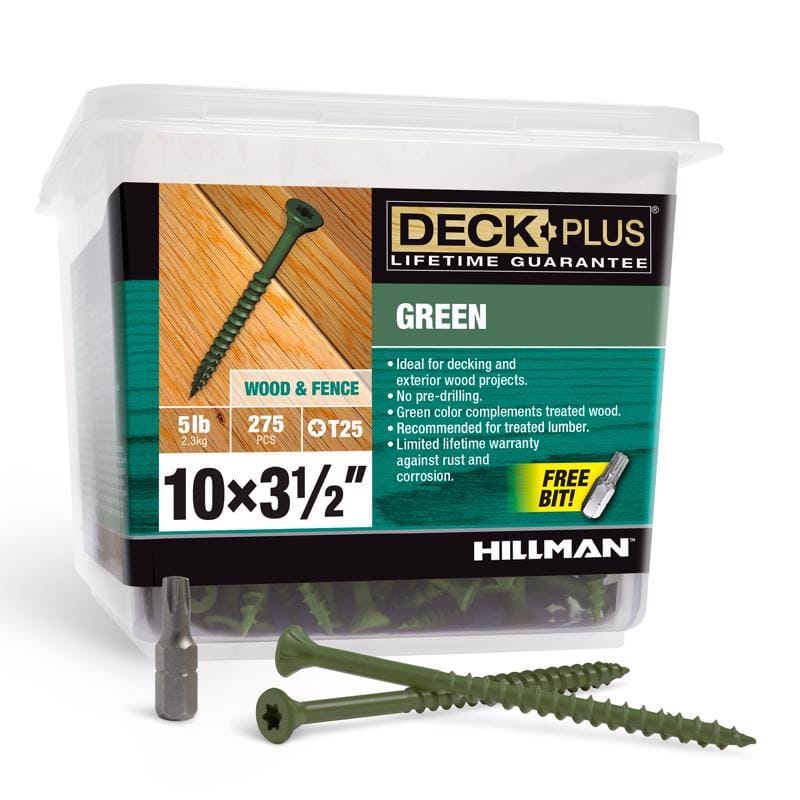 Hillman 48408 Deck Plus No. 10 in. X 3-1/2 in. L Green Star Flat Head Exterior Deck Screws 5 lb 275 pk