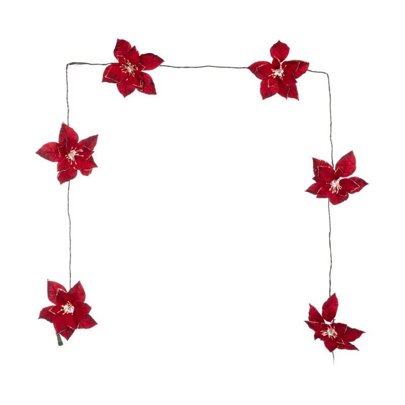 Celebrations 09-03103A LED Warm White Red Poinsetta Garland Hanging Decor 4.5 in.