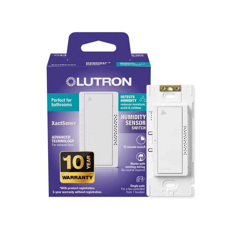 Lutron MS-HS3-WH XactSense Humidity Sensor 3 amps Single Pole Bathroom Exhaust Smart-Enabled Switch White 1 pk