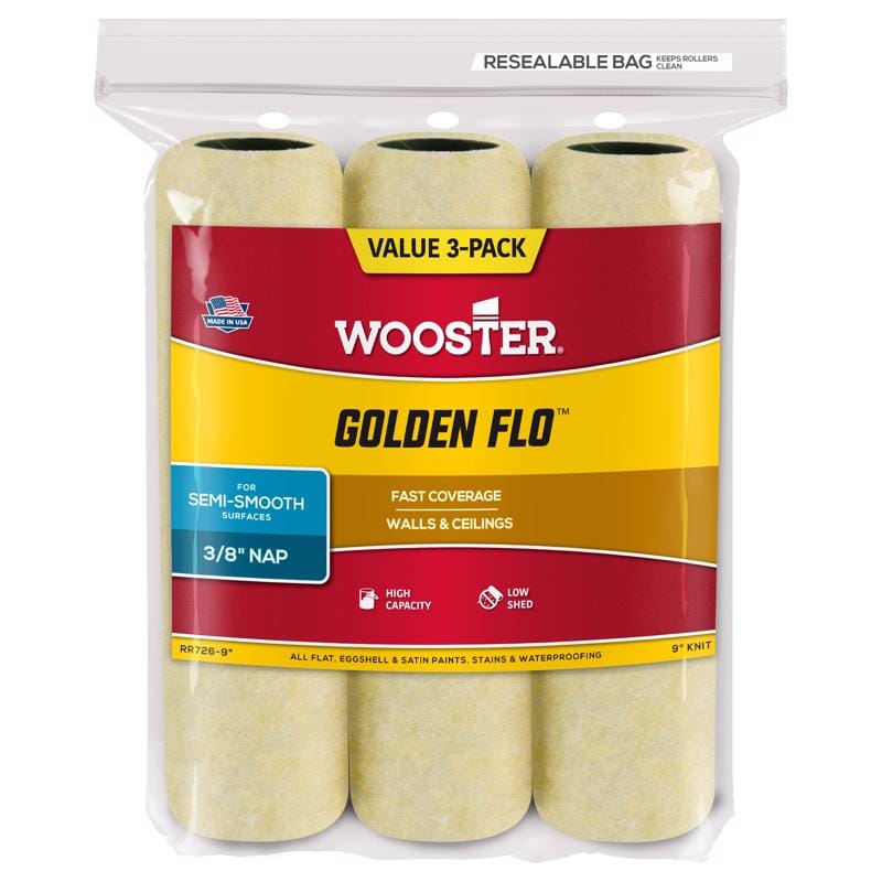 Wooster RR726-9 Golden Flo Knit 9 in. W X 3/8 in. Regular Paint Roller Cover Refill 3 pk