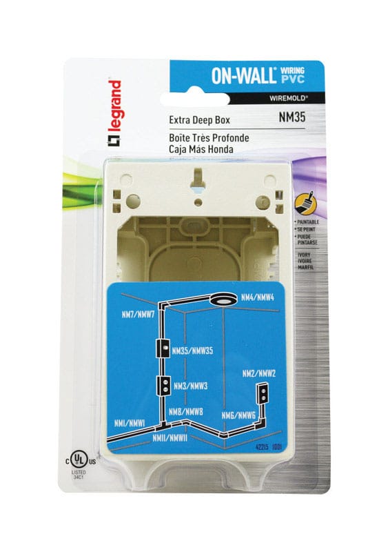 Legrand NM35 Rectangle Plastic 1 gang Outlet Box Ivory