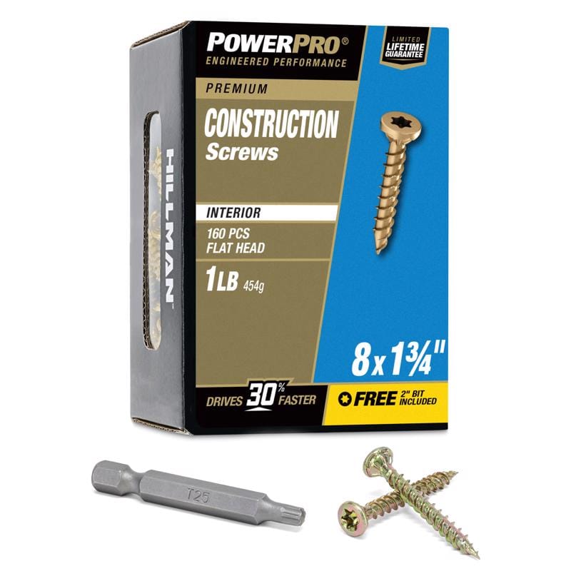 Hillman 48580V4 Power Pro No. 8 X 1-3/4 in. L Star Yellow Zinc Coarse Wood Screws 160 pk