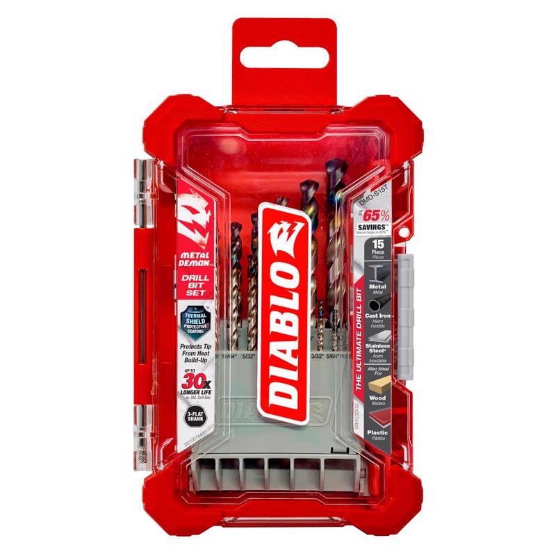 Diablo DMD-S15T Metal Demon Steel Drill Bit Set 3-Flat Shank 15 pc