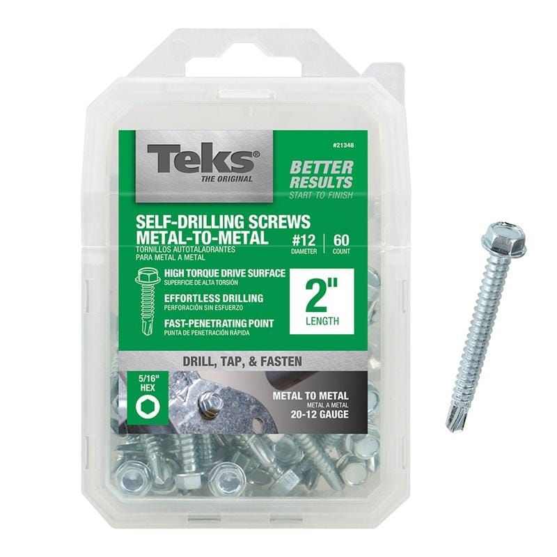 Teks 21348 No. 12 in. X 2 in. L Hex Hex Washer Head Sheet Metal Screws 60 pk