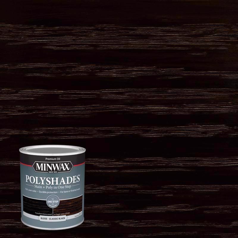 Minwax 614950444 PolyShades Semi-Transparent Gloss Classic Black Oil-Based Stain/Polyurethane Finish 1 qt