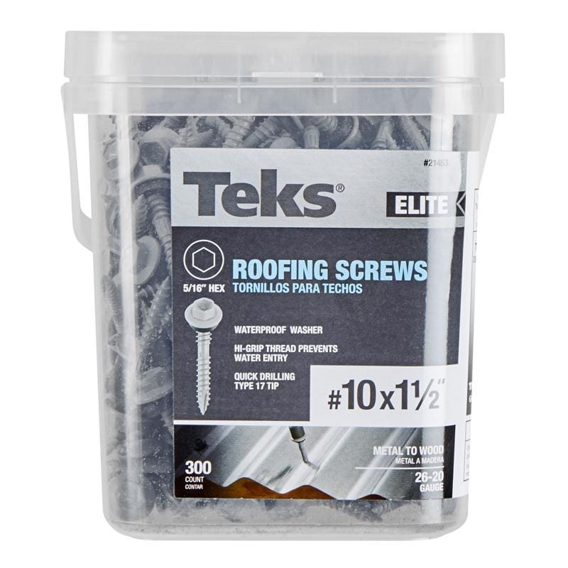 Teks 21453 Elite No. 10 X 1-1/2 in. L Hex Drive Hex Washer Head Self Tapping Roofing Screws