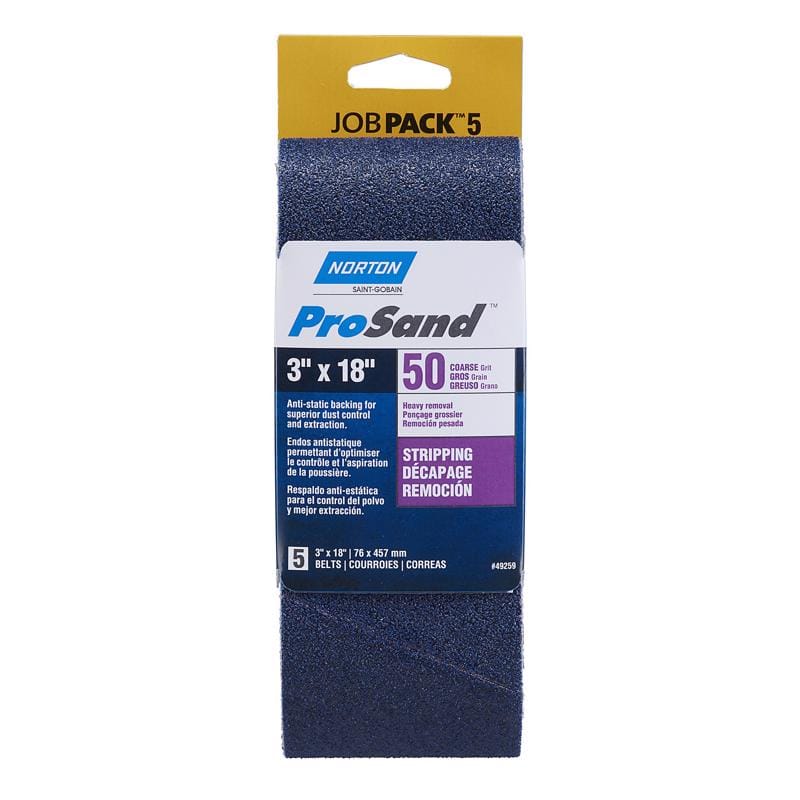 Norton 7660749259 ProSand 18 in. L X 3 in. W Zirconia Alumina Sanding Belt 50 Grit Coarse 5 pc