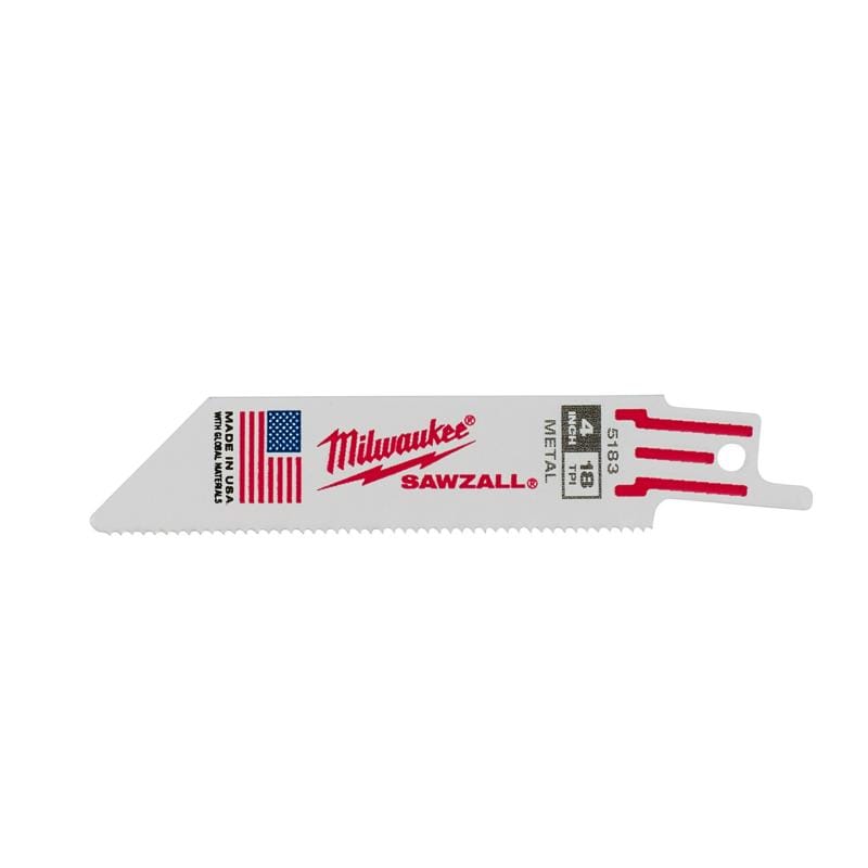 Milwaukee 48-00-5183 Sawzall 4 in. Bi-Metal Double Duty Upgrade Reciprocating Saw Blade 18 TPI 5 pk