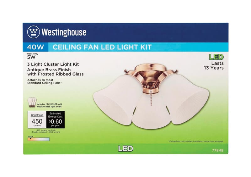Westinghouse 7784800 Antique Brass White Cluster Ceiling Fan Light Kit