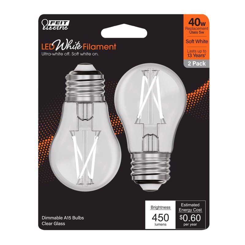 Feit BPA1540927WFIL2 White A15 E26 (Medium) Filament LED Bulb Soft White 40 Watt Equivalence 2 pk