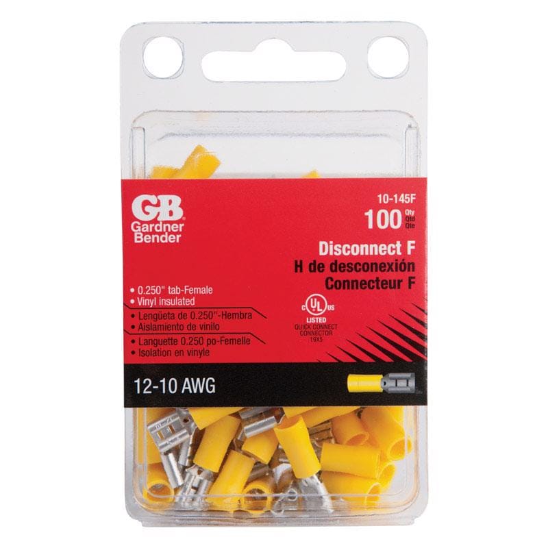 Gardner Bender 10-145F 12-10 Ga. Insulated Wire Female Disconnect Yellow 100 pk
