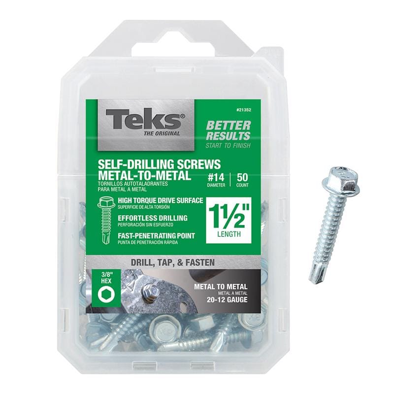 Teks 21352 No. 14 in. X 1-1/2 in. L Hex Hex Washer Head Sheet Metal Screws 50 pk