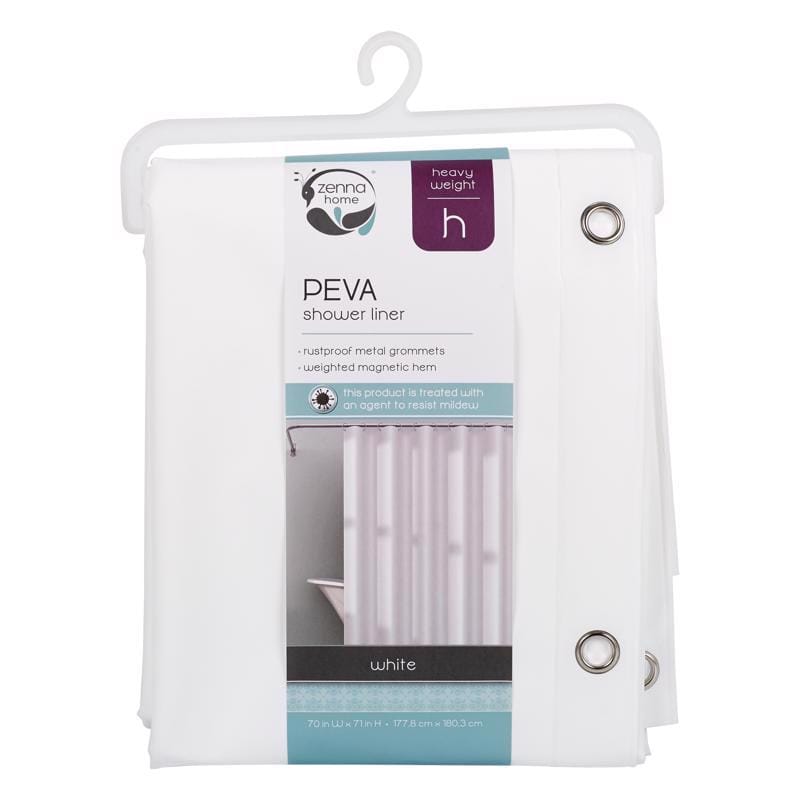 Zenna Home LPRHWWL 72 in. H X 70 in. W White Solid Shower Curtain Liner PEVA
