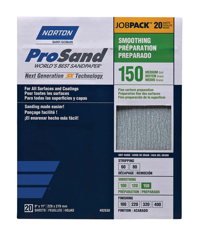 Norton 07660768171 ProSand 11 in. L X 9 in. W 150 Grit Aluminum Oxide Sandpaper 20 pk