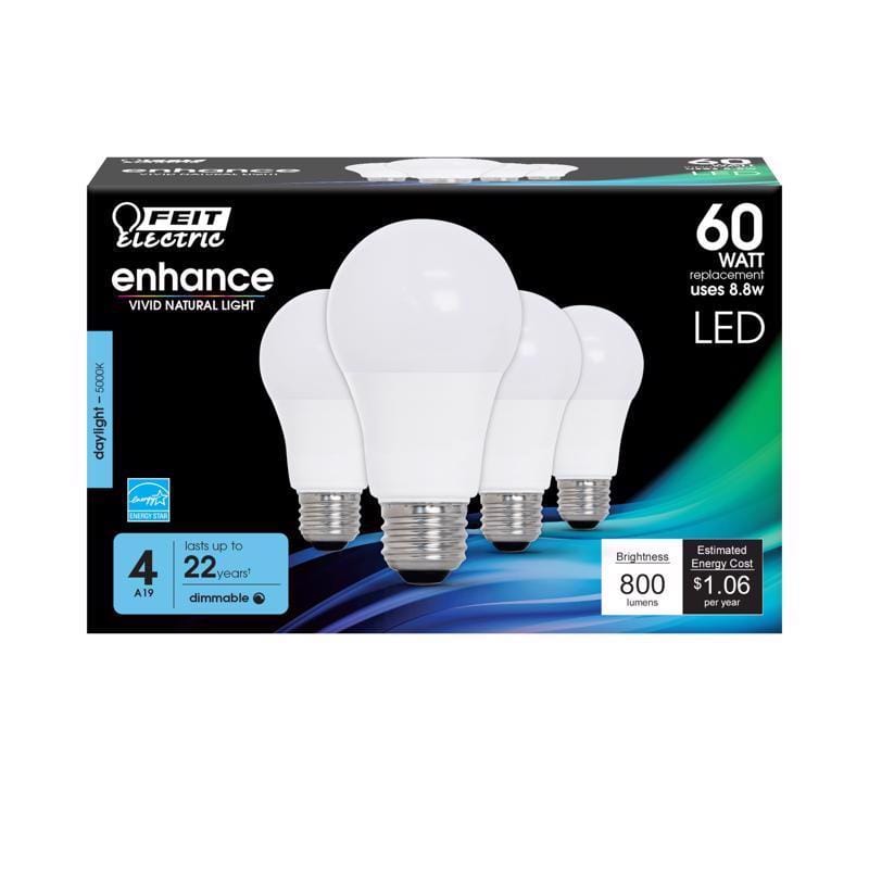 Feit OM60DM/950CA/4 A19 E26 (Medium) LED Bulb Daylight 60 Watt Equivalence 4 pk