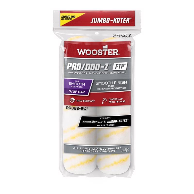 Wooster RR383-6 1/2 Jumbo-Koter Woven 6-1/2 in. W X 3/16 in. Jumbo Paint Roller Cover 2 pk