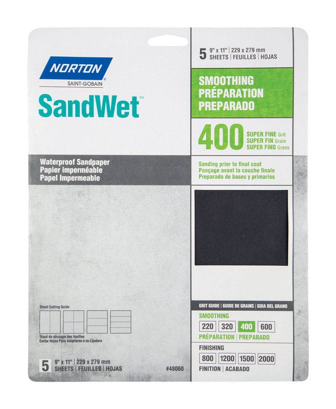 Norton 07660748060 SandWet 11 in. L X 9 in. W 400 Grit Aluminum Oxide Waterproof Sandpaper 5 pk