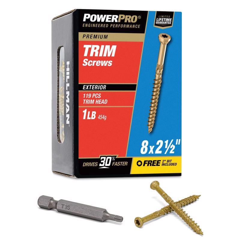 Hillman 48632V4 Power Pro No. 8 X 2-1/2 in. L Star Bronze Ceramic Coarse Trim Screws 119 pk