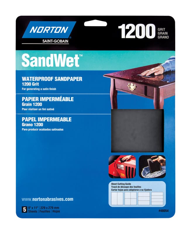Norton 07660748054 SandWet 11 in. L X 9 in. W 1200 Grit Aluminum Oxide Waterproof Sandpaper 5 pk
